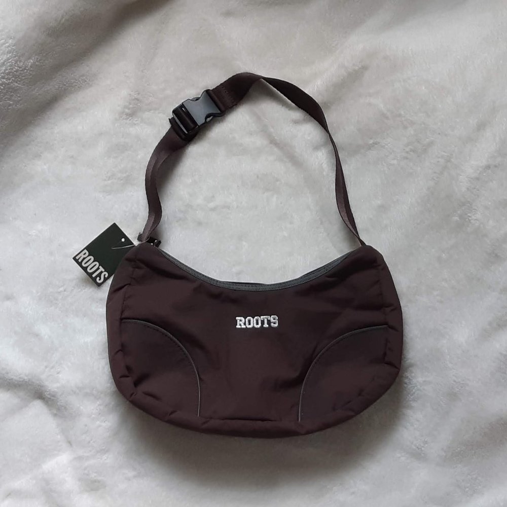 Roots | Brown Small Textured Nylon Shoulder Bag